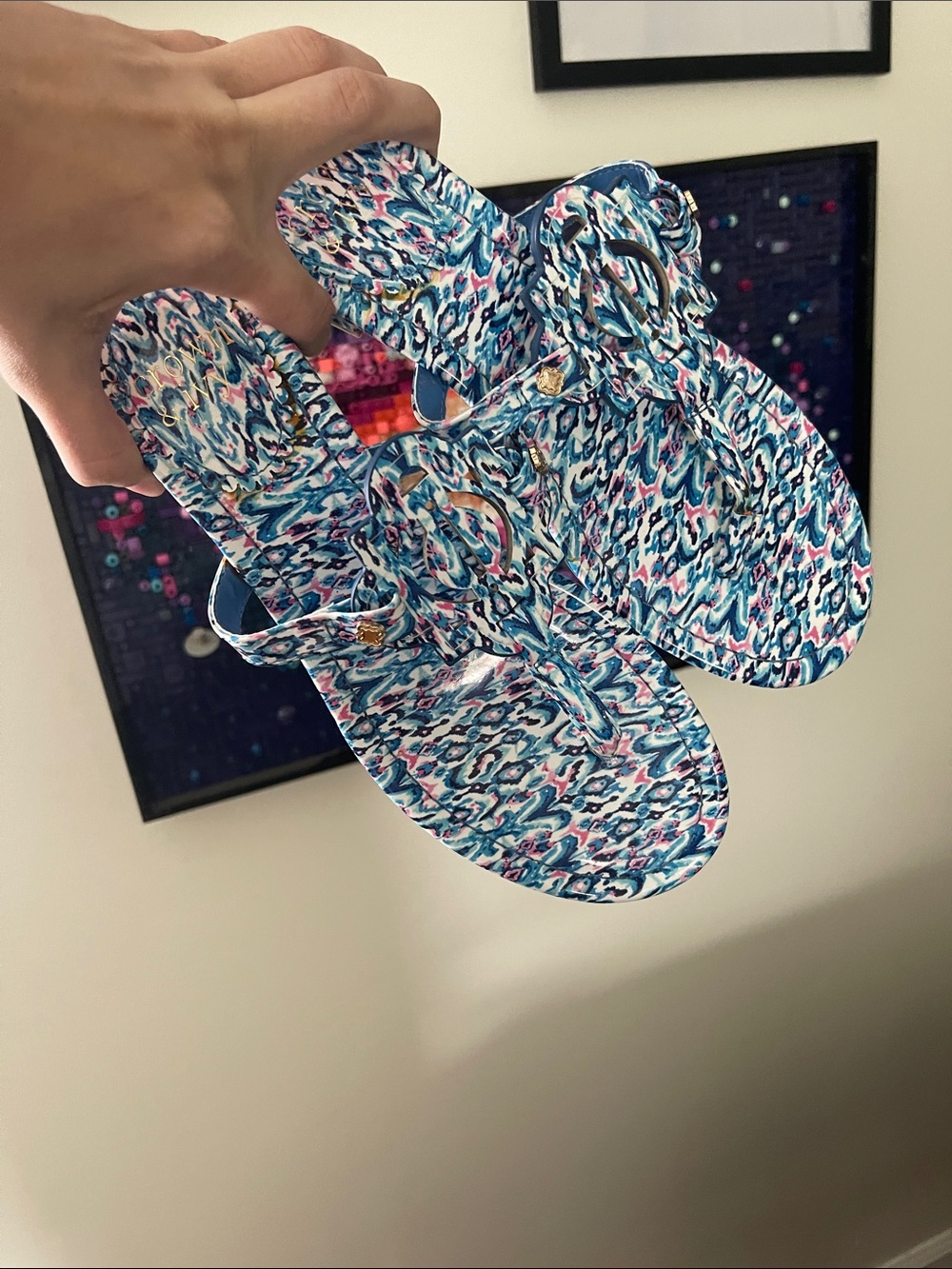 crown & ivy Blue Multi-Print Thong Sandals